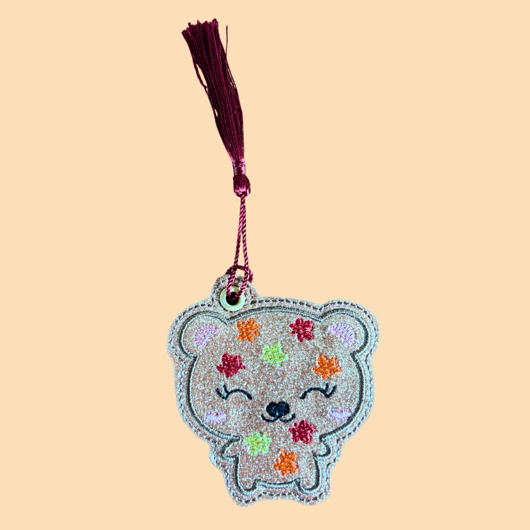 Fall Bear in Leaves Glitter Bookmark