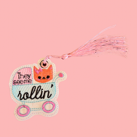 Cat Stroller Glitter Bookmark