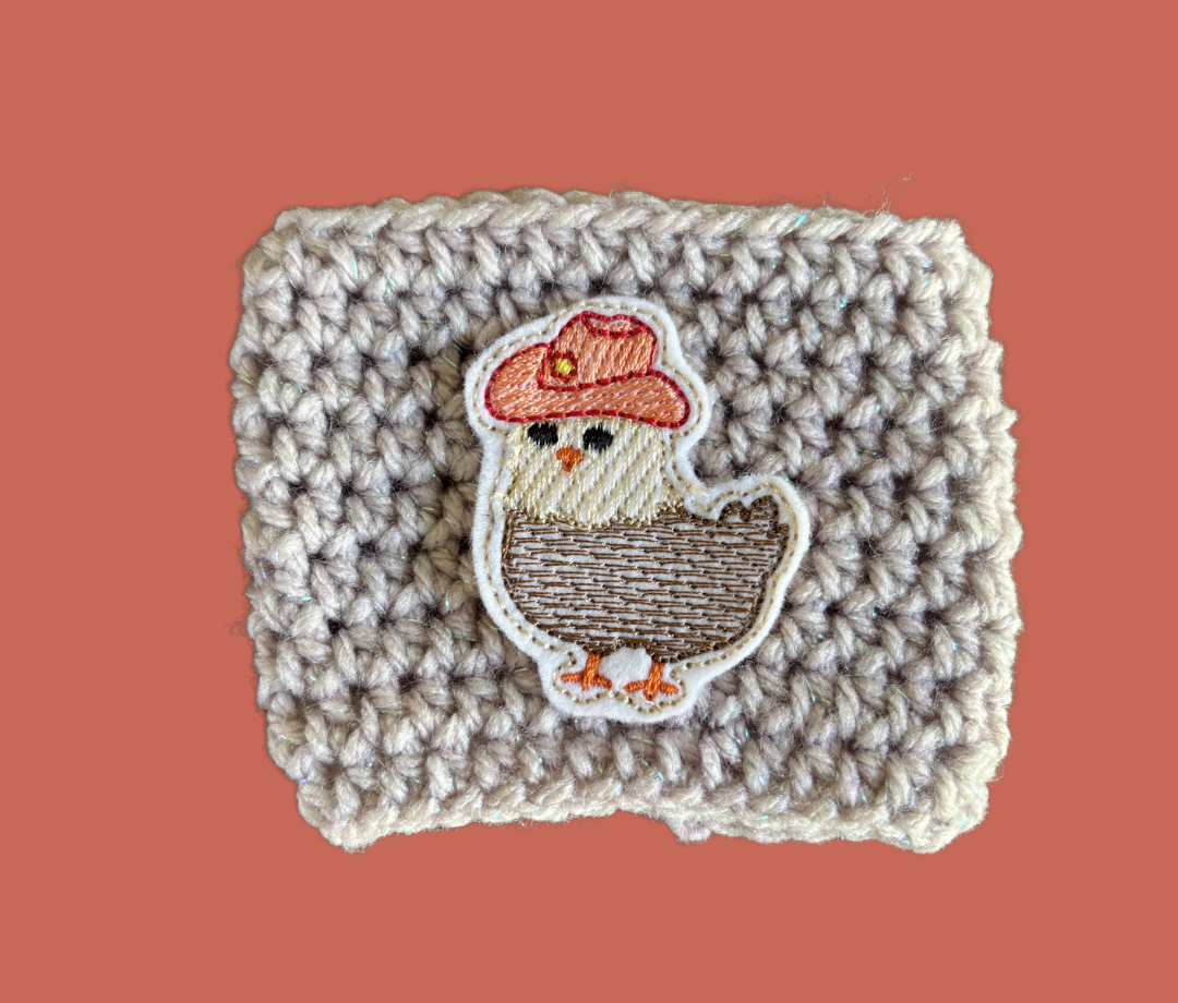 Cowboy Chicken Coffee Cozy with Embroidery Accent